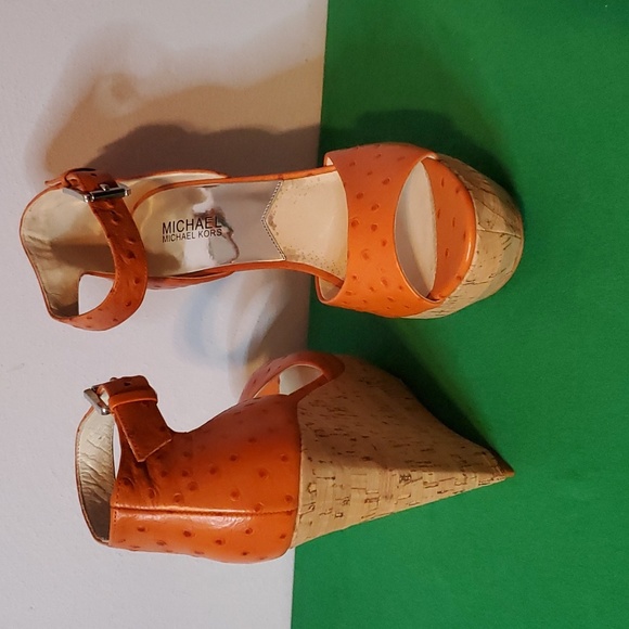 Womens Orange Embossed Leather MICHAEL Michael Kors Wedge Heels - Picture 9 of 10